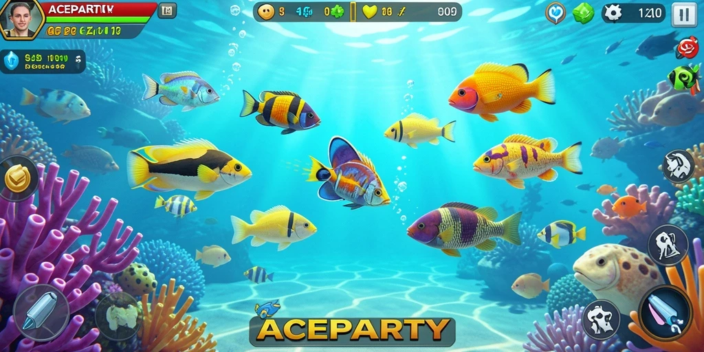 Tampilan menarik dari gameplay ACEPARTY Tembak Ikan.