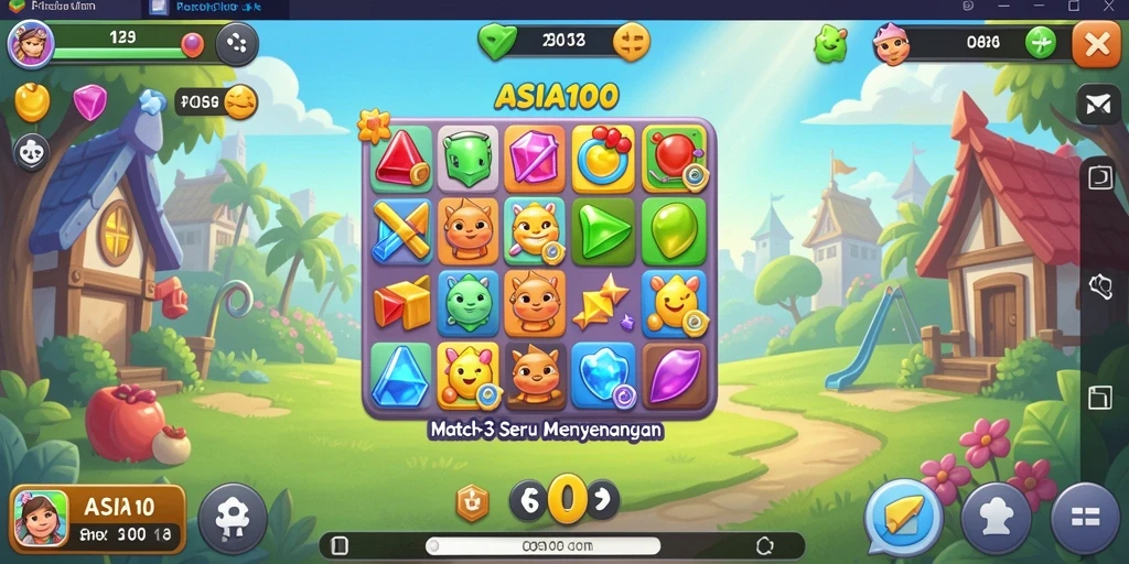 Screenshot gameplay ASIA100 menunjukkan papan Match-3 yang penuh warna.