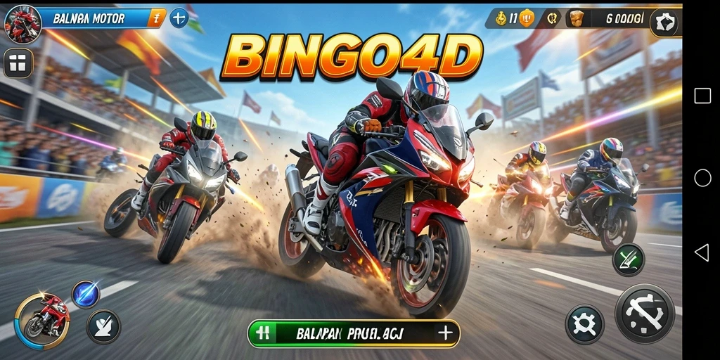 Tampilan gameplay mendebarkan dari balapan motor di BINGO4D.