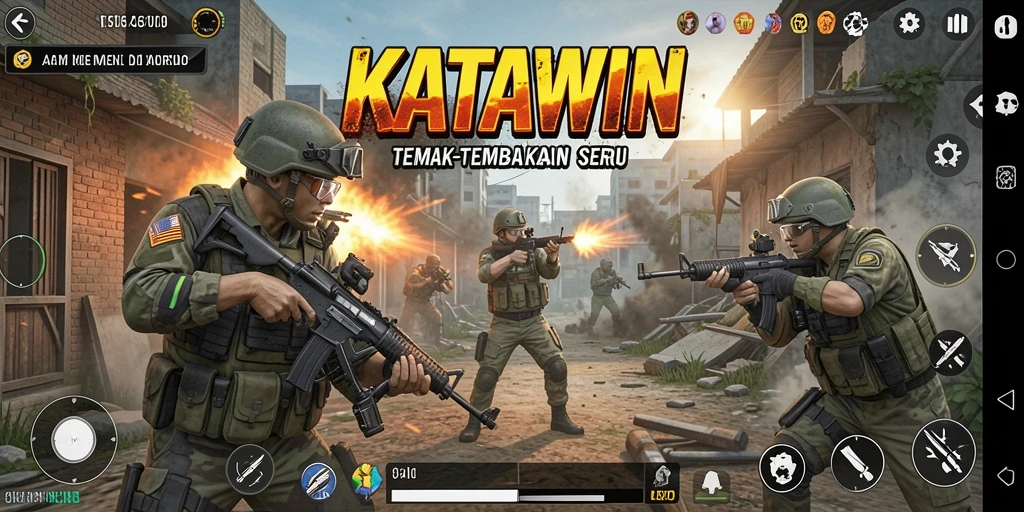 Gameplay seru dengan aksi tembak-menembak yang mendebarkan di KATAWIN.