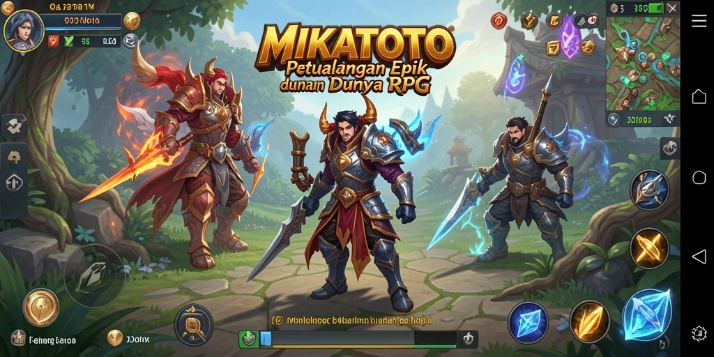 Screenshot MIKATOTO menunjukkan pertarungan epik dalam dunia RPG.