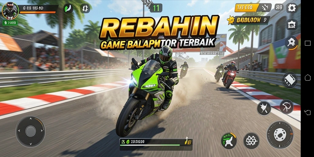 Screenshot gameplay REBAHIN menampilkan aksi balap motor yang mendebarkan.