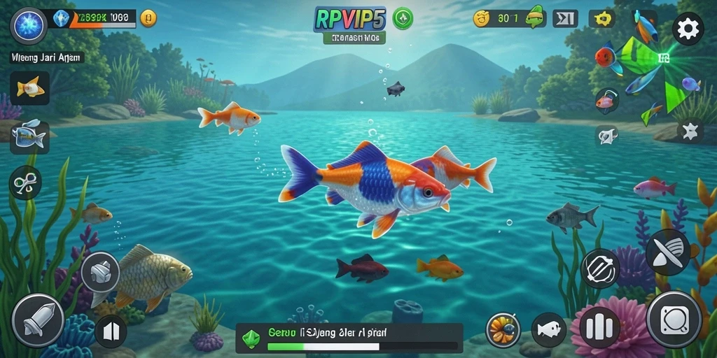 Screenshot gameplay RPVIP5 menampilkan aksi memancing yang seru dan menantang.
