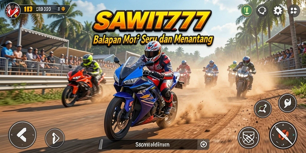 Tangkapan layar gameplay SAWIT777 menunjukkan aksi balapan motor yang mendebarkan.