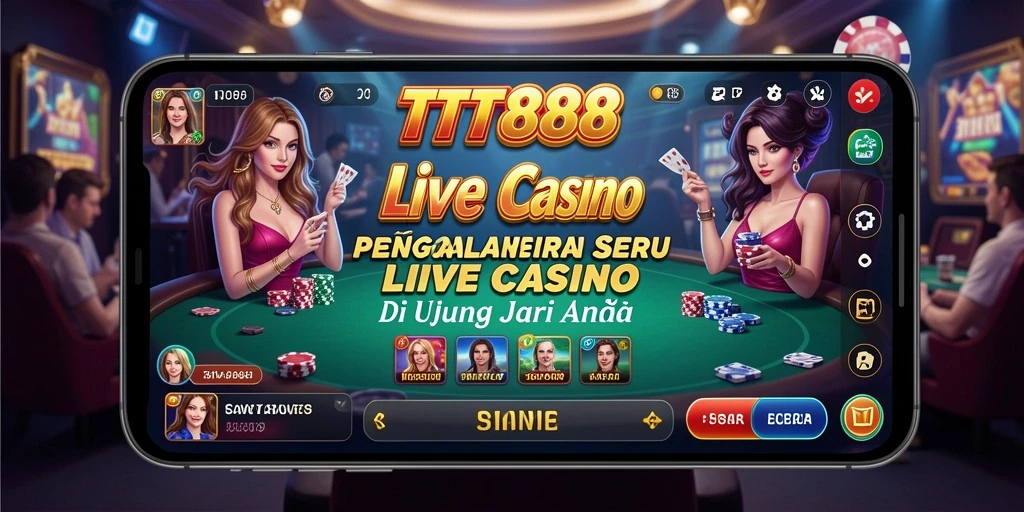 Screenshot gameplay Live Casino TTT888 yang menampilkan dealer dan meja permainan.